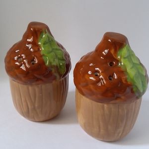 Acorn Shape Salt & Pepper Shakers Set Harvest Fall Atumm Thanksgiving Rustic